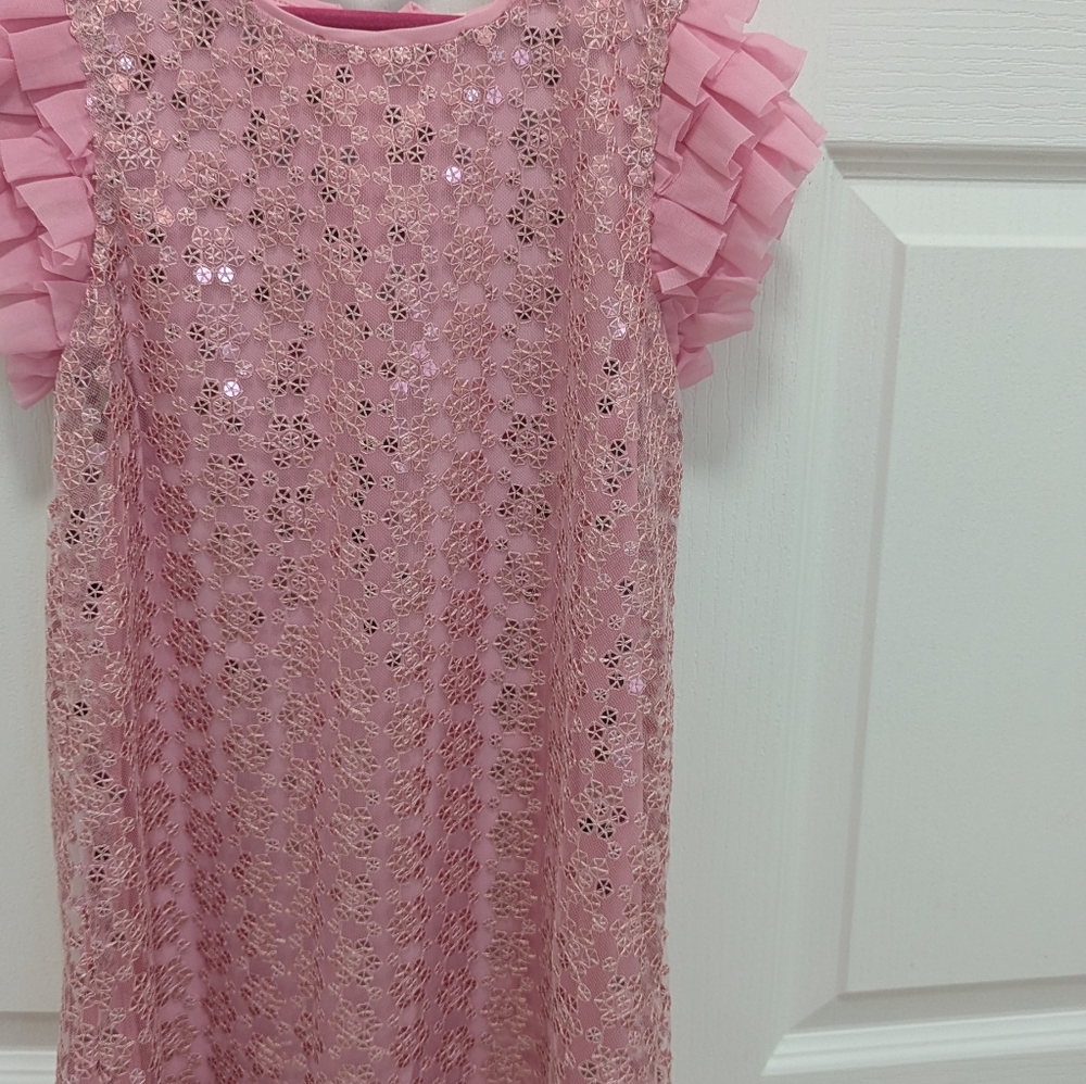 Pink Ruffled Sundress with Flutter Cap Sleeves - Picture 3 of 3
